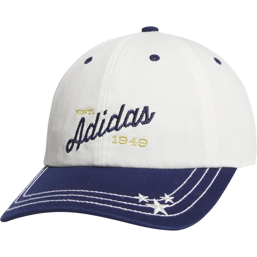 image:imageadidas Womens Saturday Hat Relaxed Fit Strapback Baseball CapOff WhiteDark BlueGold MetallicDaze