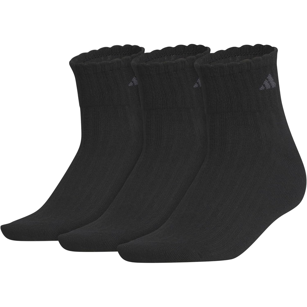 image:imageadidas Womens Scalloped Socks 3 Pairs Quarter Ankle HeightBlackCarbon Grey