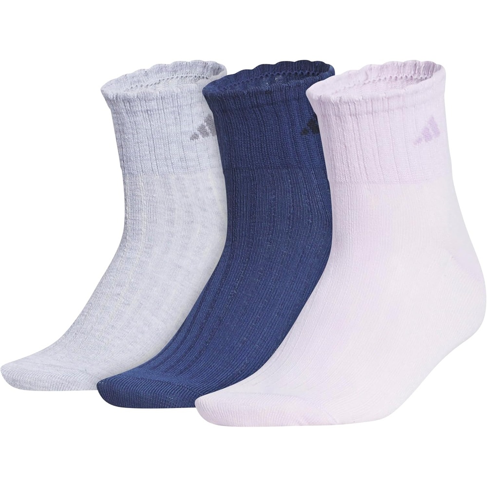 image:imageadidas Womens Scalloped Socks 3 Pairs Quarter Ankle HeightIce LavenderNoble IndigoCool Light Heather