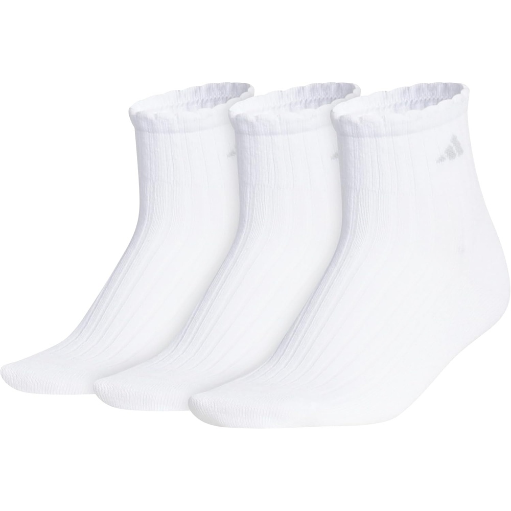 image:imageadidas Womens Scalloped Socks 3 Pairs Quarter Ankle HeightWhiteClear Grey