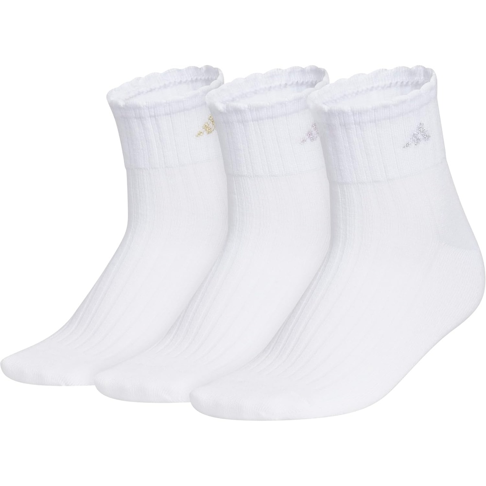 image:imageadidas Womens Scalloped Socks 3 Pairs Quarter Ankle HeightWhiteGold MetallicRose Gold