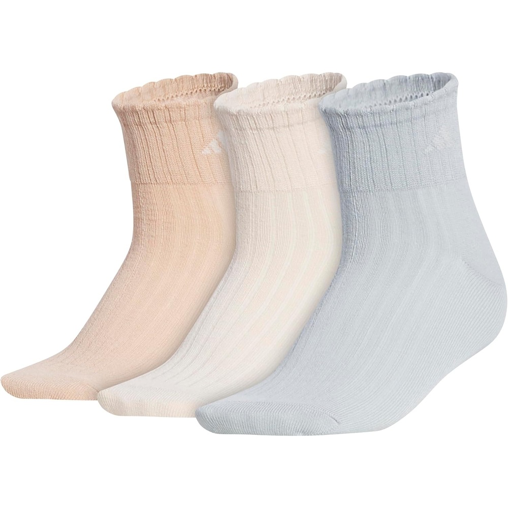 image:imageadidas Womens Scalloped Socks 3 Pairs Quarter Ankle HeightWonder Sage GreenCrystal Linen BeigeMagic Beige