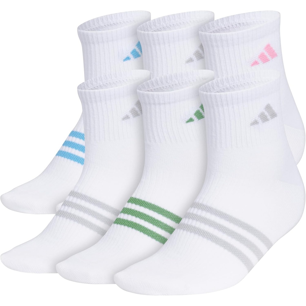 image:imageadidas Womens Superlite Quarter Ankle Socks 6 Pairs Lightweight amp BreathableWhiteBlue BurstClear Onix Grey3