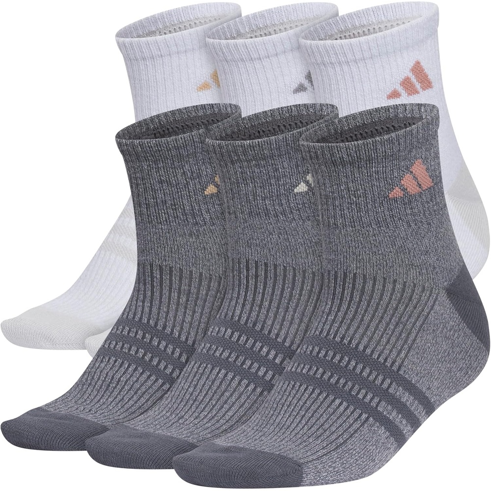image:imageadidas Womens Superlite Quarter Ankle Socks 6 Pairs Lightweight amp BreathableWhiteClear Onix GreyWarm Clay Pink3