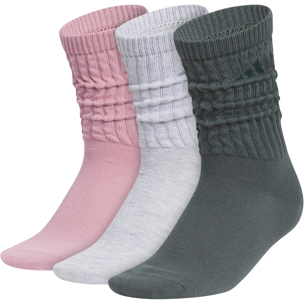 image:imageadidas womens Athletic Scrunch Crew Sock 3 Pairs Loose Slouchy FitMagic Mauve PurpleCool Light HeatherLegend Ivy Green