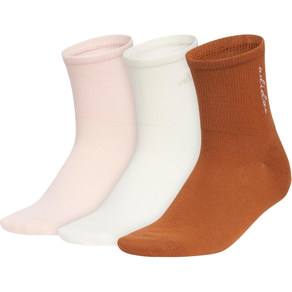 image:imageadidas womens Luxe High Quarter Sock 3 Pairs Script LogoBlush PinkWonder WhiteDusky Bronze Brown