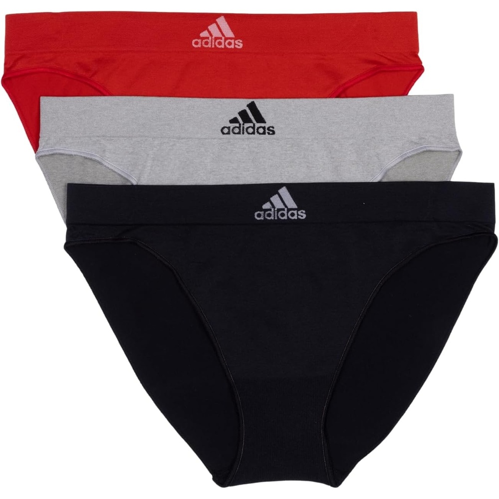 image:imageadidas womens Seamless Bikini Underwear MultipackBlack With StripesHeather GreyVivid Red