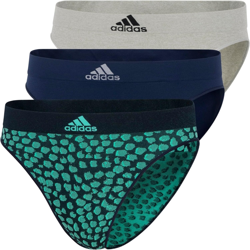 image:imageadidas womens Seamless Bikini Underwear MultipackBlue SpottedHeather GreyNight Indigo