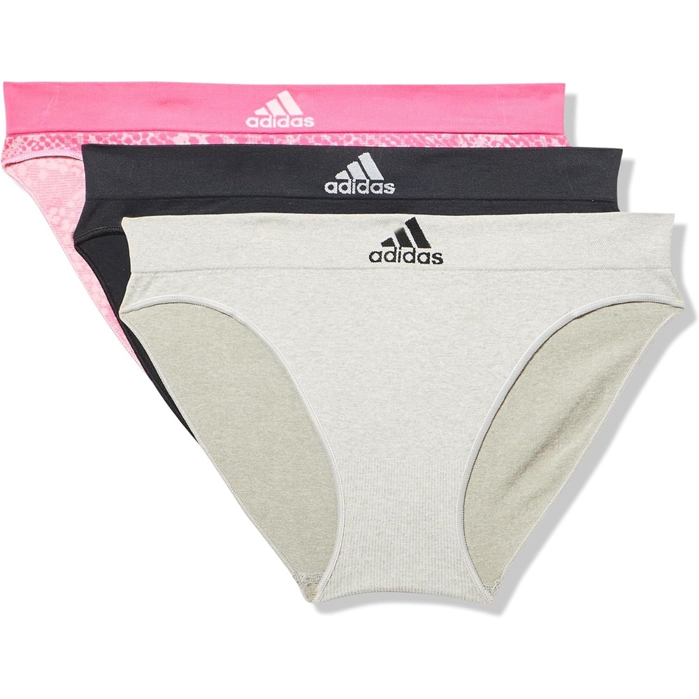 image:imageadidas womens Seamless Bikini Underwear MultipackPink SnakeHeather GreyBlack