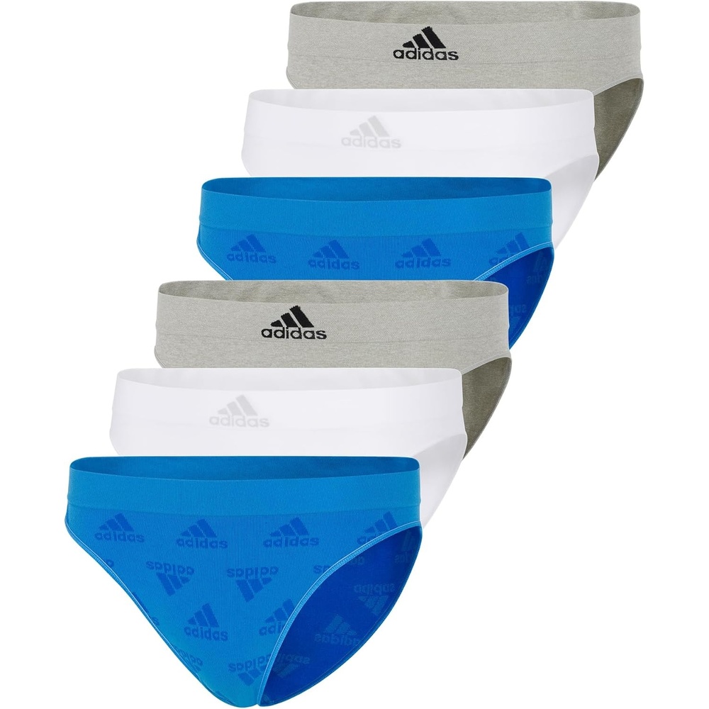 image:imageadidas womens Seamless Bikini Underwear MultipackPulse Blue LogoHeather GreyWhite 6 Pack