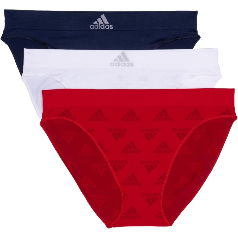 image:imageadidas womens Seamless Bikini Underwear MultipackVivid Red LogoWhiteNight Indigo