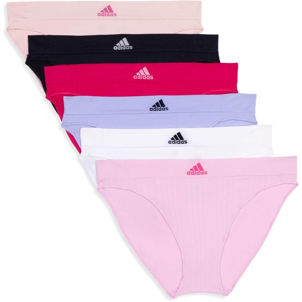image:imageadidas womens Seamless Bikini Underwear MultipackWonder Pink RibbedWhiteViolet ToneReal Magenta RibbedBlackPeach Whip