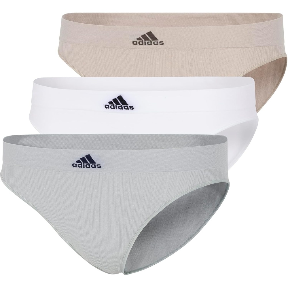 image:imageadidas womens Seamless Bikini Underwear MultipackWonder Silver RibbedWhiteWonder Beige Ribbed