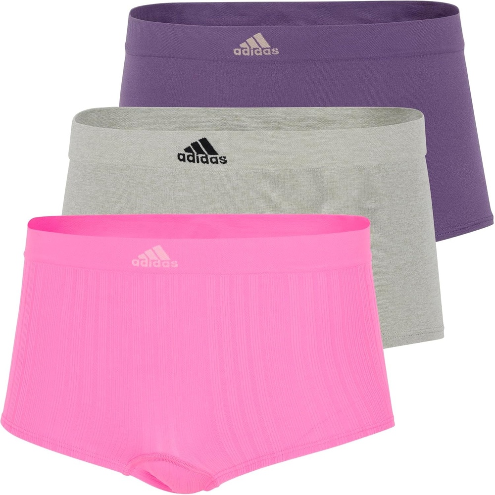 image:imageadidas womens Seamless Boyshort Underwear MultipackLucid Pink RibbedHeather GreyShadow Violet