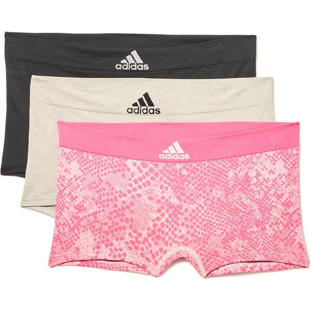 image:imageadidas womens Seamless Boyshort Underwear MultipackPink SnakeHeather GreyBlack
