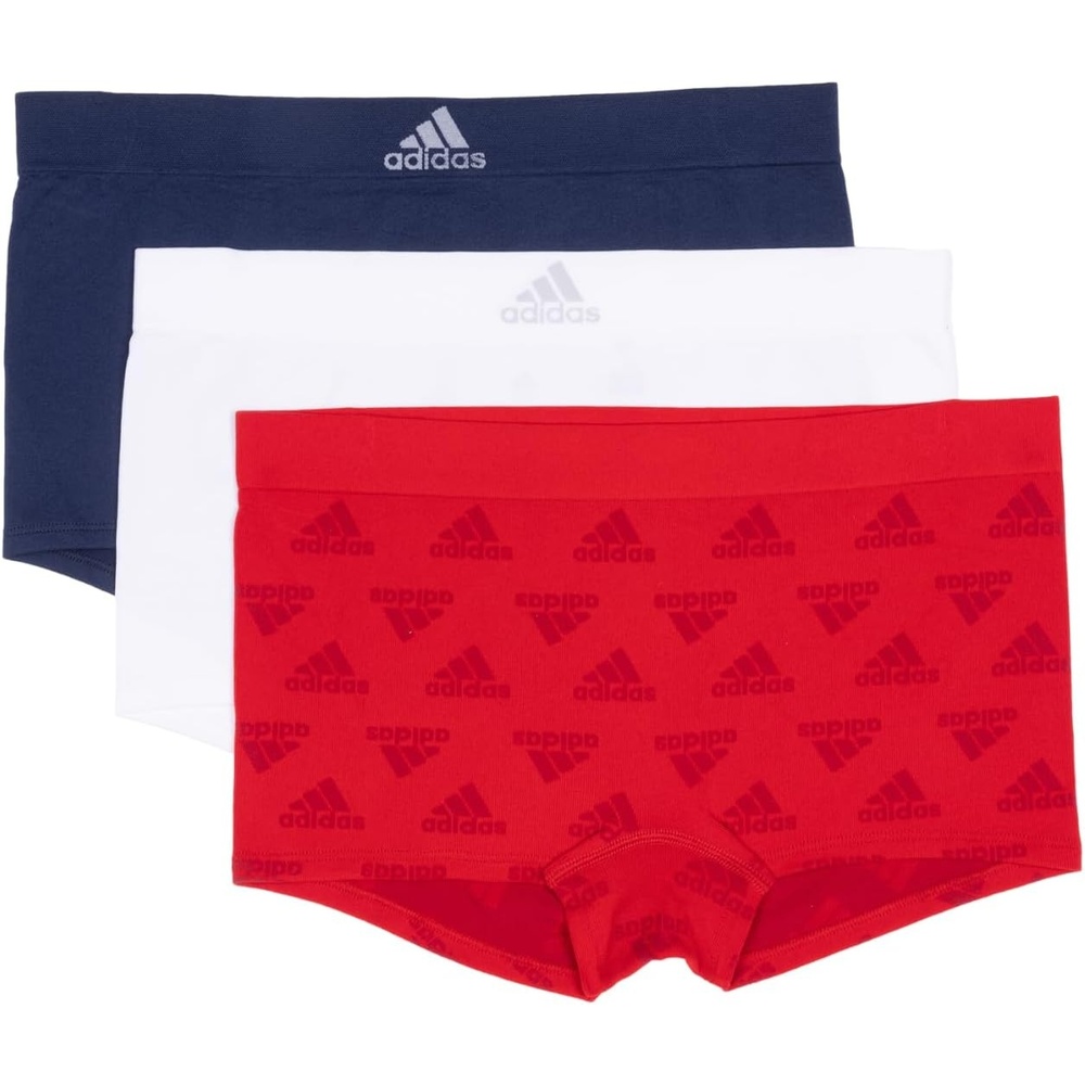 image:imageadidas womens Seamless Boyshort Underwear MultipackVivid Red LogoWhiteNight Indigo