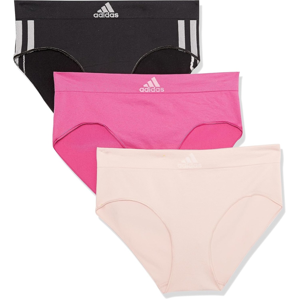 image:imageadidas womens Seamless Brief Panties 3packBlack With StripesPeach WhipSemi Lucid Fuchsia