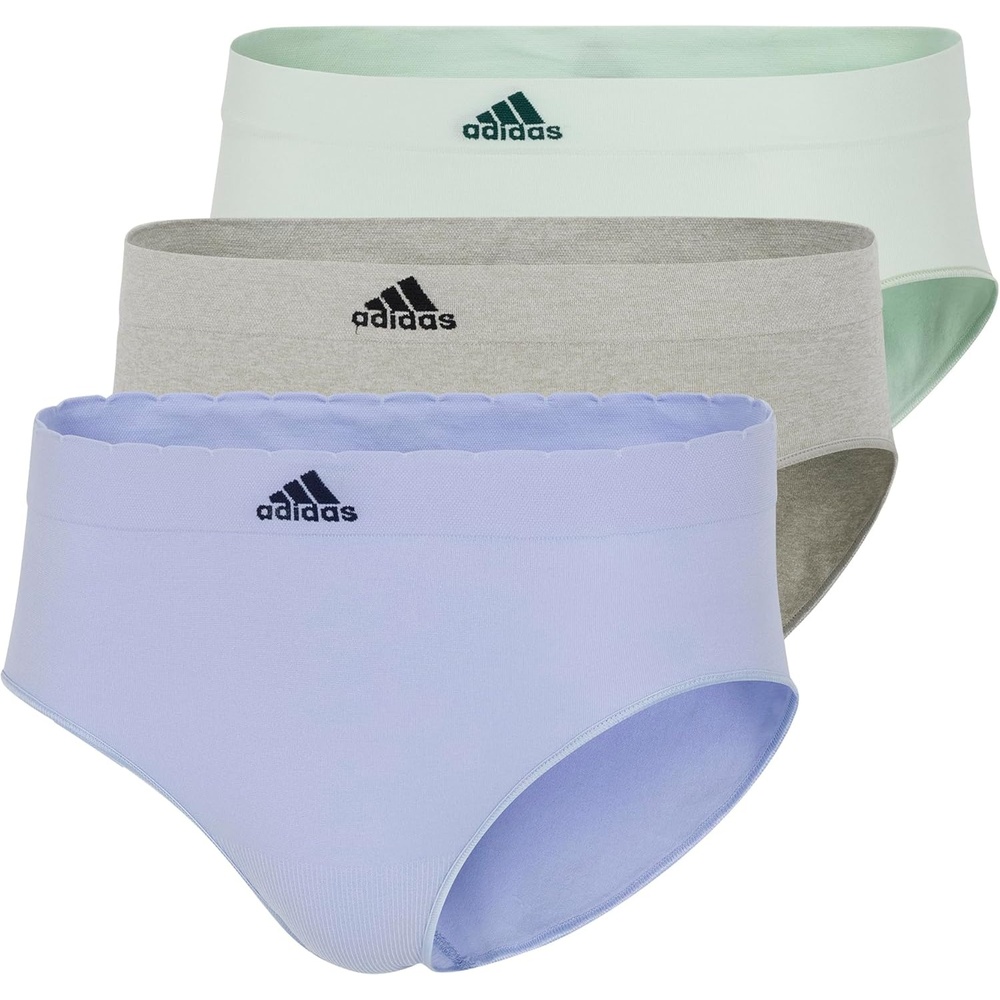 image:imageadidas womens Seamless Brief Panties 3packBlue Dawn ScallopHeather GreyLinen Green