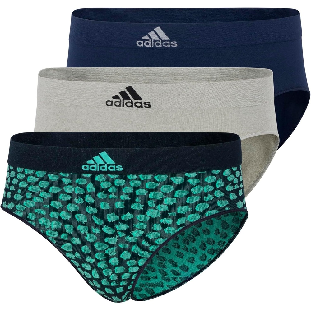 image:imageadidas womens Seamless Brief Panties 3packBlue SpottedHeather GreyNight Indigo