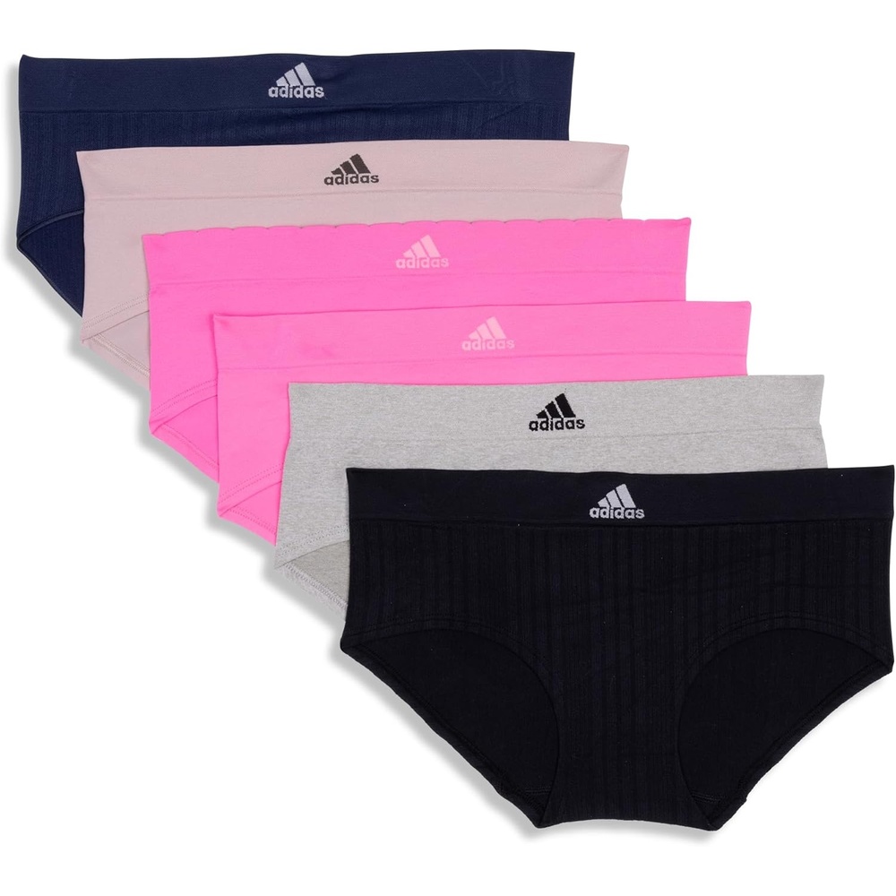 image:imageadidas womens Seamless Hipster Underwear 3 PackBlack RibbedHeather GreyLucid PinkNight Indigo RibbedLucid PinkWonder Taupe