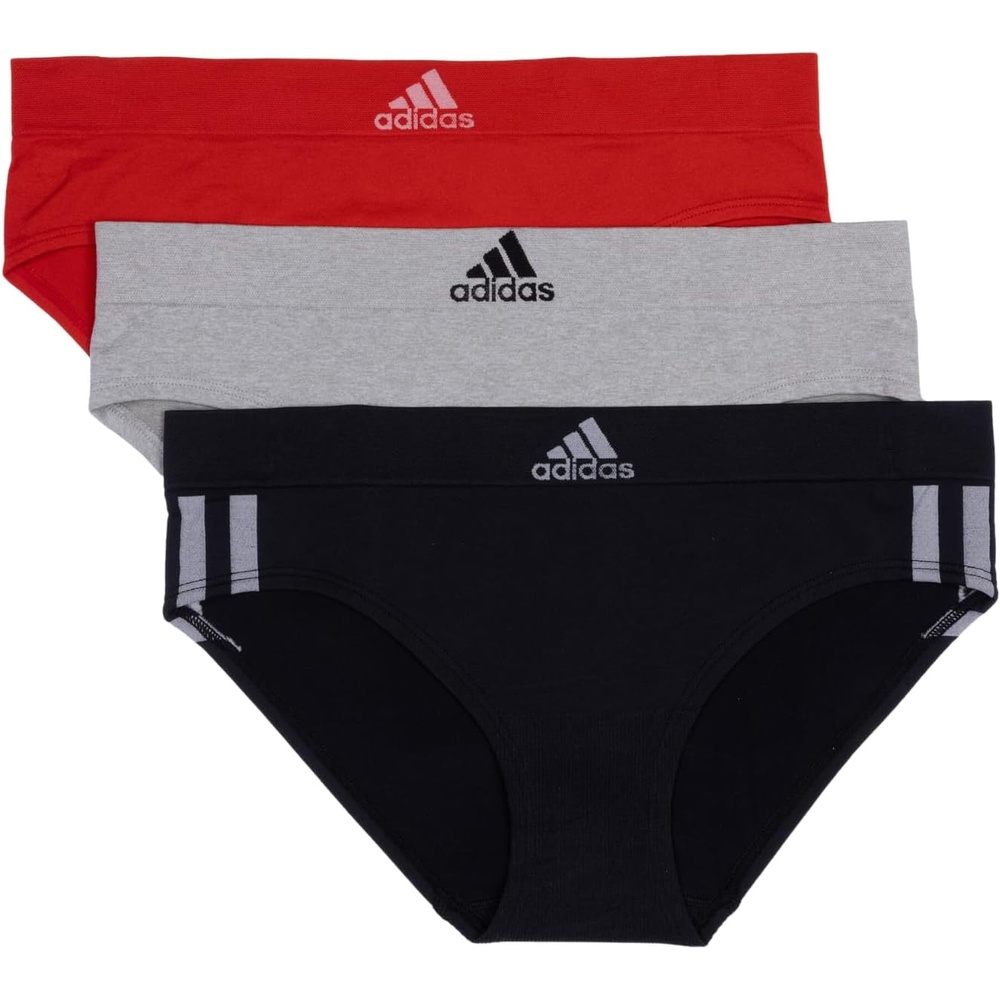 image:imageadidas womens Seamless Hipster Underwear 3 PackBlack With StripesHeather GreyVivid Red