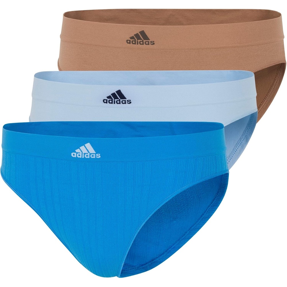 image:imageadidas womens Seamless Hipster Underwear 3 PackPulse Blue RibbedClear SkyToasted Almond