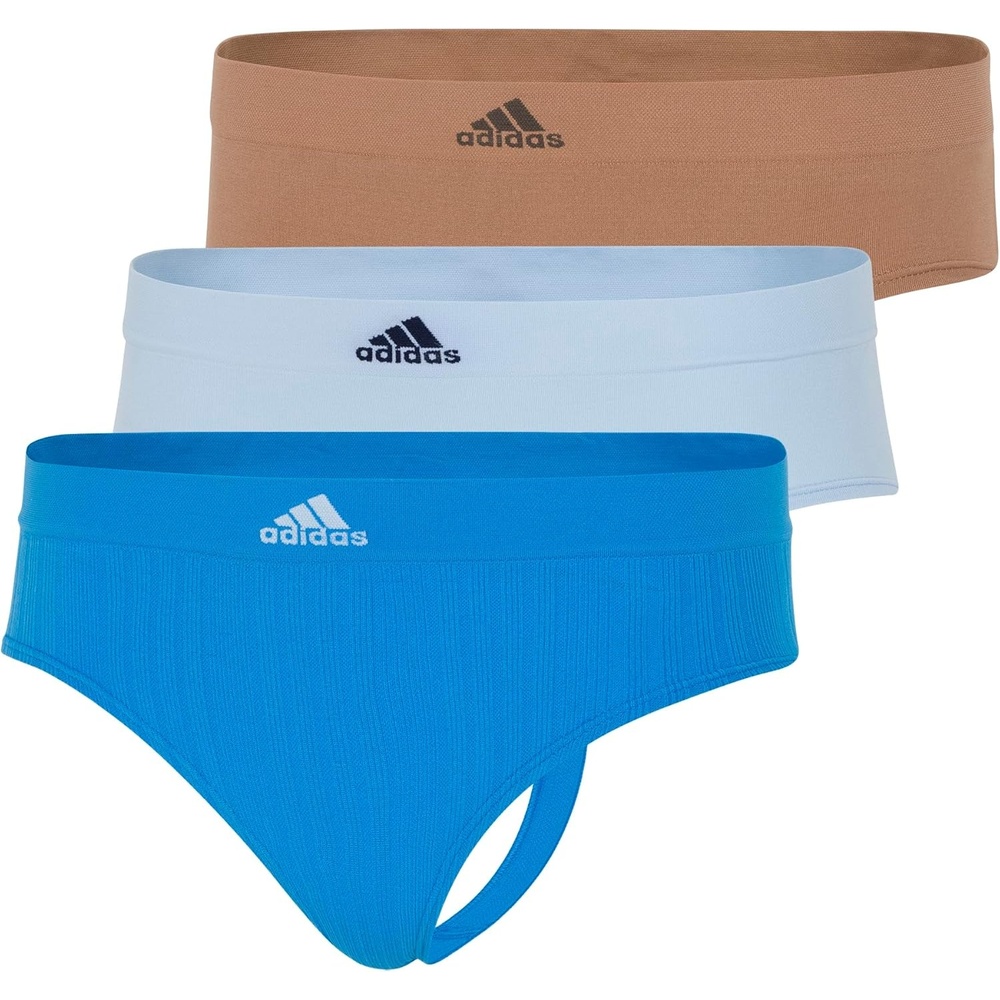 image:imageadidas womens Seamless Thong Underwear 3packPulse Blue RibbedClear SkyToasted Almond