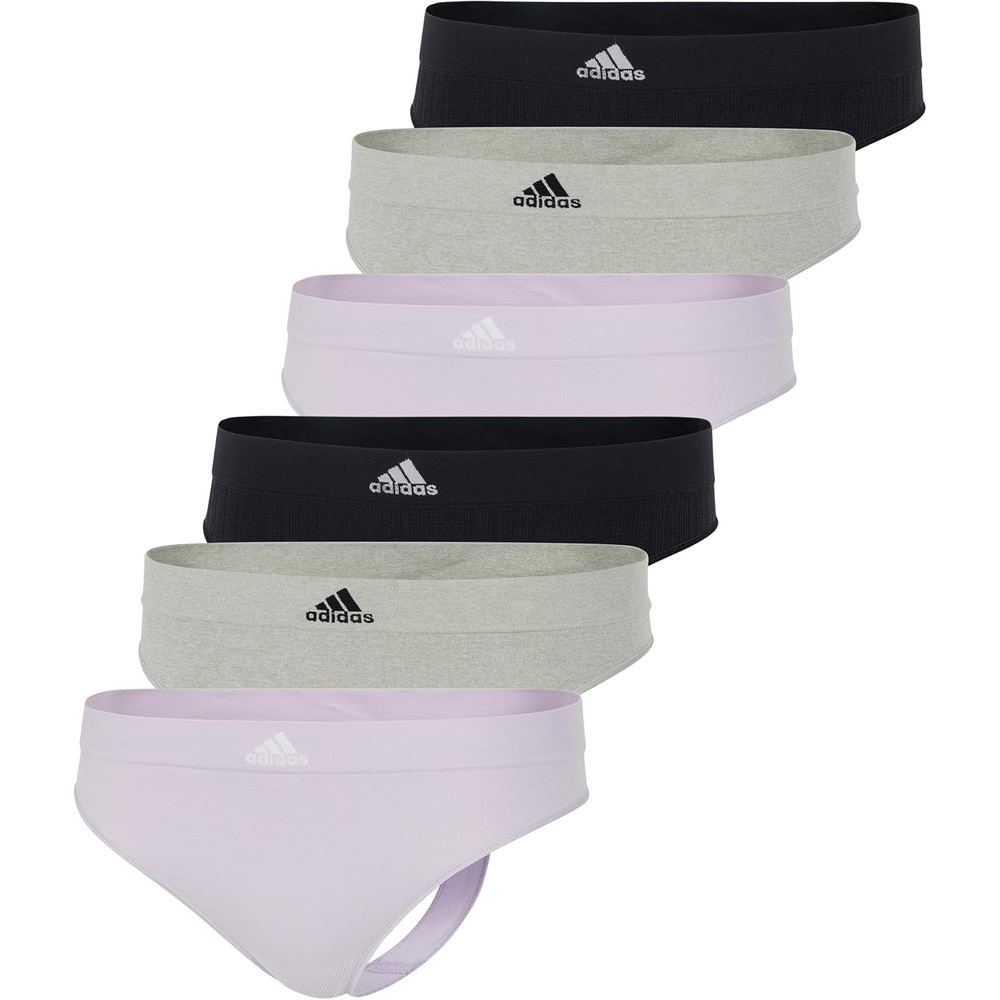 image:imageadidas womens Seamless Thong Underwear 3packSilver DawnBlack RibbedHeather Grey 6 Pack