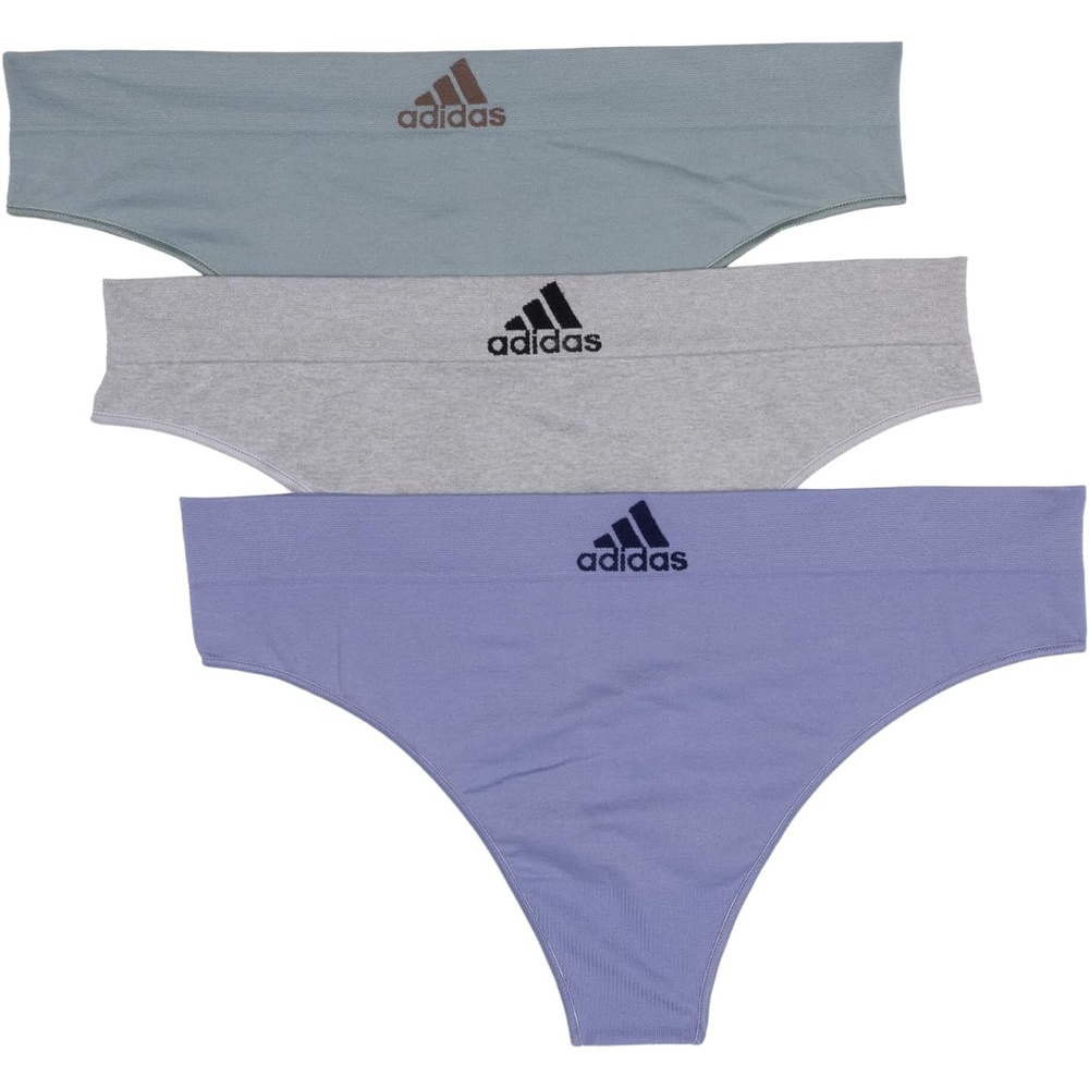 image:imageadidas womens Seamless Thong Underwear 3packSilver VioletHeather GreySilver Green