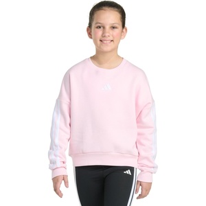 adidas Girls’ Fleece 3-stripe Crewneck Sweatshirt(Clear Pink)