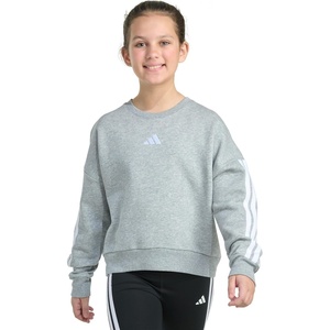 adidas Girls’ Fleece 3-stripe Crewneck Sweatshirt(Medium Grey Heather)