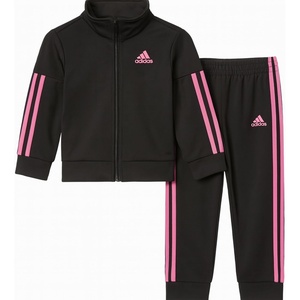 adidas Little Girl’s Zip Front Classic Tricot Jacket and Joggers Set(Black/Light Pink)