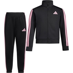 adidas Little Girl’s Zip Front Classic Tricot Jacket and Joggers Set(Black/Pink)