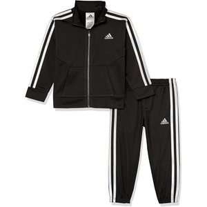 adidas Little Girl’s Zip Front Classic Tricot Jacket and Joggers Set(Black/Silver)
