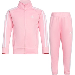 adidas Little Girl’s Zip Front Classic Tricot Jacket and Joggers Set(Light Pink)