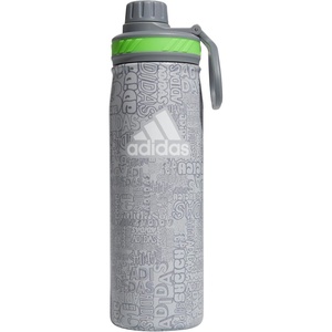 adidas Stainless Steel Metal Water Bottle 20 oz (600 mL) Screw Cap(Adi Font Madness Stone Grey/Grey/Lucid Lime Green)