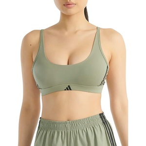 adidas Women’s 3 Stripes Active Essentials Cotton Scoop Bralette with Removable Cookies(Silver Pebble)