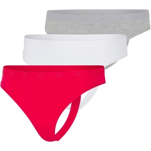 adidas Women’s Active Essentials Low Rise Cotton Thong Underwear(Heather Grey/ White/Pure Ruby)