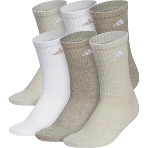 adidas Women’s Athletic Cushioned Crew Socks (6 Pairs) Durable & Comfortable(Alumina Beige/White/Wonder Beige)