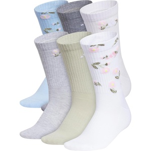adidas Women’s Athletic Cushioned Crew Socks (6 Pairs) Durable & Comfortable(Graphic/Glow Blue/Grey/Frozen Purple)