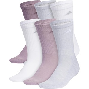 adidas Women’s Athletic Cushioned Crew Socks (6 Pairs) Durable & Comfortable(Preloved Fig Purple/Clear Onix Grey/White)