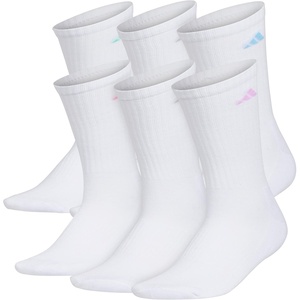 adidas Women’s Athletic Cushioned Crew Socks (6 Pairs) Durable & Comfortable(White/Clear Sky Blue/Bliss Lilac Purple)