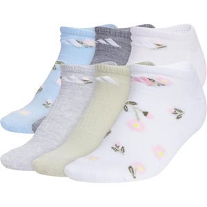 adidas Women’s Athletic Cushioned No Show Socks (6 Pairs) Durable & Comfortable(Graphic/Glow Blue/Grey/Frozen Purple)
