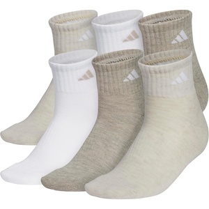 adidas Women’s Athletic Cushioned Quarter Ankle Socks (6 Pairs) Durable & Comfortable(Alumina Beige/White/Wonder Beige)