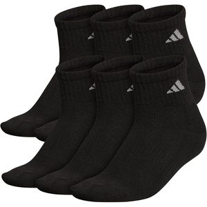 adidas Women’s Athletic Cushioned Quarter Ankle Socks (6 Pairs) Durable & Comfortable(Black/Aluminum 2)