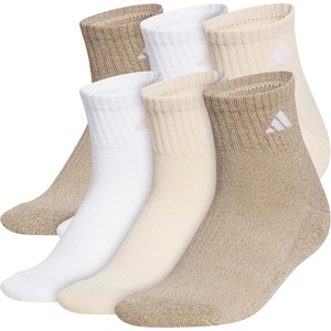 adidas Women’s Athletic Cushioned Quarter Ankle Socks (6 Pairs) Durable & Comfortable(Khaki Three/White/Crystal Linen Beige)
