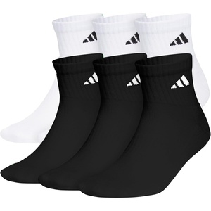 adidas Women’s Athletic Cushioned Quarter Ankle Socks (6 Pairs) Durable & Comfortable(White/Black/White)