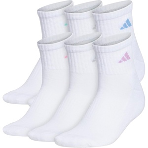 adidas Women’s Athletic Cushioned Quarter Ankle Socks (6 Pairs) Durable & Comfortable(White/Clear Sky Blue/Bliss Lilac Purple)