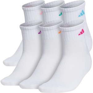 adidas Women’s Athletic Cushioned Quarter Ankle Socks (6 Pairs) Durable & Comfortable(White/Shock Pink/Bright Cyan)