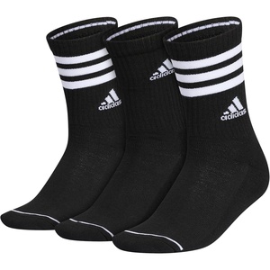 adidas Women’s Cushioned Crew Socks (3 Pairs) Durable & Comfortable(Black/White/3-stripe/3)